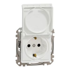Potinkinis kištukinis lizdas su įžeminimu ir dangteliu, baltas, spyruokliniai gnybtai, IP20, Sedna Design SDD111024