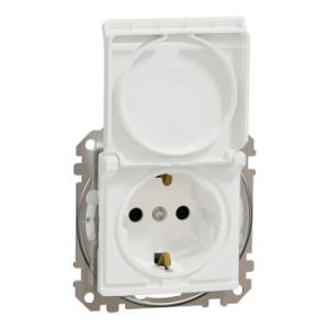 Potinkinis kištukinis lizdas su įžeminimu ir dangteliu, baltas, spyruokliniai gnybtai, IP44, Sedna Design SDD211024